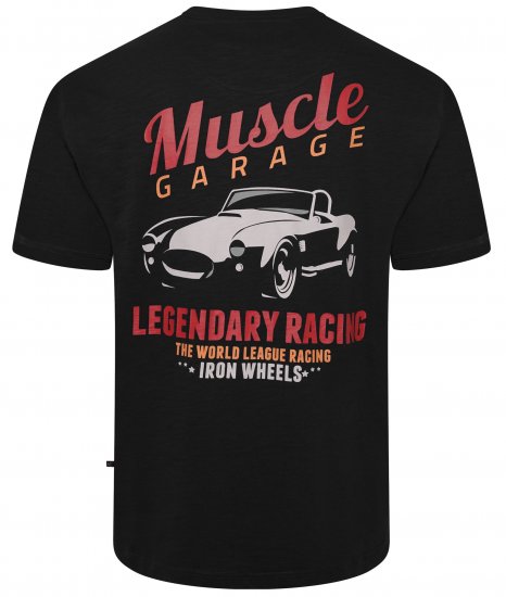 Kam Jeans 5710 Legendary Racing Slub Tee With Back Print Black - Trička - Trička nadměrné velikosti - 2XL-14XL