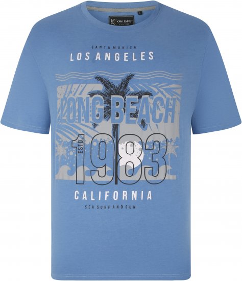 Kam Jeans 5729 Long Beach Print T-Shirt Blue Marl - Trička - Trička nadměrné velikosti - 2XL-14XL