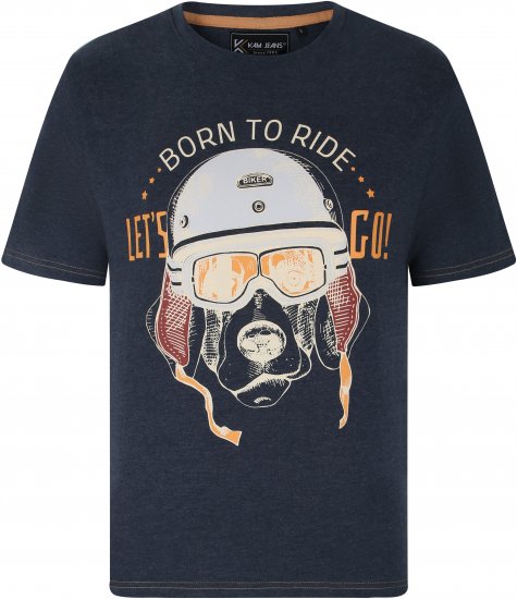 Kam Jeans 5731 Born To Ride Print T-Shirt INDIGO MARL - Trička - Trička nadměrné velikosti - 2XL-14XL