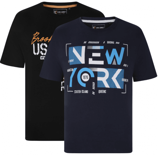 Kam Jeans 5736 NY Print T-Shirts 2-Pack - Trička - Trička nadměrné velikosti - 2XL-14XL