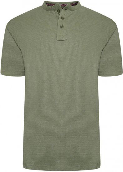 Kam Jeans 5744 Textured Jersey Grandad Top Khaki - Polokošile - Polokošile 2XL-8XL - Trička s límečkem 2XL-8XL