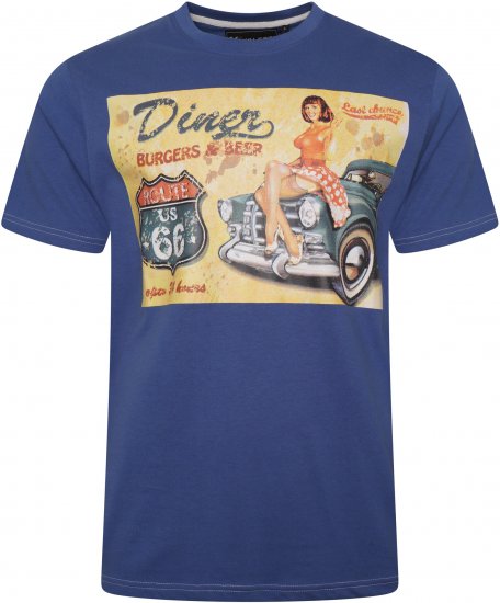 Kam Jeans 5751 Distressed Diners Print T-Shirt Blue - Trička - Trička nadměrné velikosti - 2XL-14XL