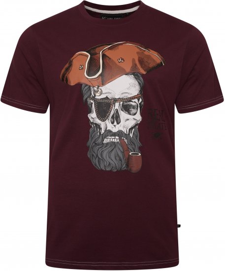 Kam Jeans 5752 Real Pirates Print T-Shirt Dark Red - Trička - Trička nadměrné velikosti - 2XL-14XL