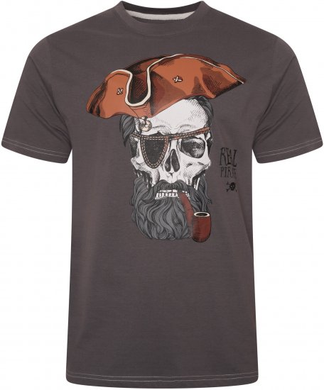 Kam Jeans 5752 Real Pirates Print T-Shirt Charcoal - Trička - Trička nadměrné velikosti - 2XL-14XL
