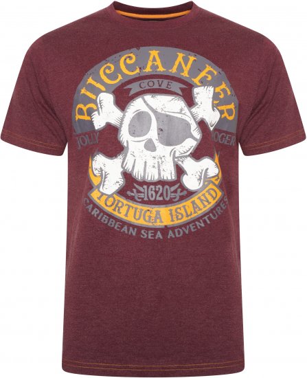 Kam Jeans 5753 Buccaneer Print T-Shirt BURGUNDY MARL - Trička - Trička nadměrné velikosti - 2XL-14XL