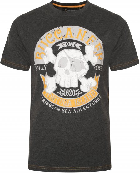 Kam Jeans 5753 Buccaneer Print T-Shirt Charcoal Marl - Trička - Trička nadměrné velikosti - 2XL-14XL