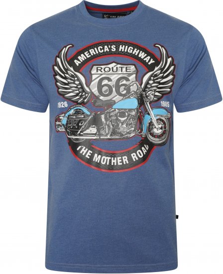 Kam Jeans 5755 Route 66 Motorbike Print T-Shirt Blue Marl - Trička - Trička nadměrné velikosti - 2XL-14XL
