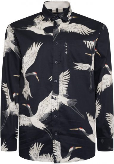 Kam Jeans 6059 LS Bird Print Shirt Navy - Košile - Košile 2XL-10XL