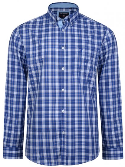 Kam Jeans 6155 Long Sleeve Check Shirt Blue - Košile - Košile 2XL-10XL