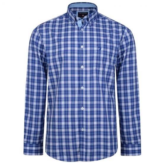 Kam Jeans 6155 Long Sleeve Check Shirt Blue - Košile - Košile 2XL-10XL