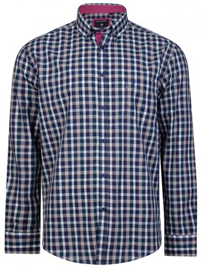 Kam Jeans 6156 Long Sleeve Check Shirt Navy - Košile - Košile 2XL-10XL