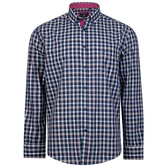 Kam Jeans 6156 Long Sleeve Check Shirt Navy - Košile - Košile 2XL-10XL