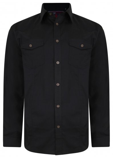 Kam Jeans Retro Long Sleeve Stretch Shirt Black - Košile - Košile 2XL-10XL