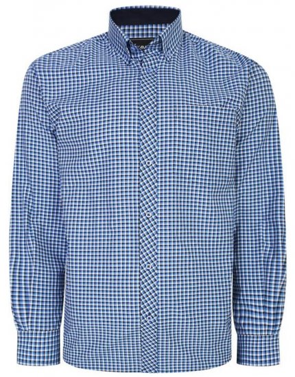 Kam Jeans 6219 LS Mini Gingham Check Shirt Navy - Košile - Košile 2XL-10XL