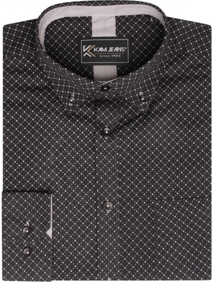 Kam Jeans 6299 Long Sleeve All Over Diamond Print Shirt Black - Košile - Košile 2XL-10XL
