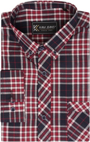 Kam Jeans 6301 LS Casual Check Shirt Red - Košile - Košile 2XL-10XL