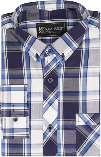 Kam Jeans 6301 LS Casual Check Shirt Navy - Košile - Košile 2XL-10XL