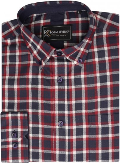 Kam Jeans 6303 Long Sleeve Casual Check Shirt Navy - Košile - Košile 2XL-10XL