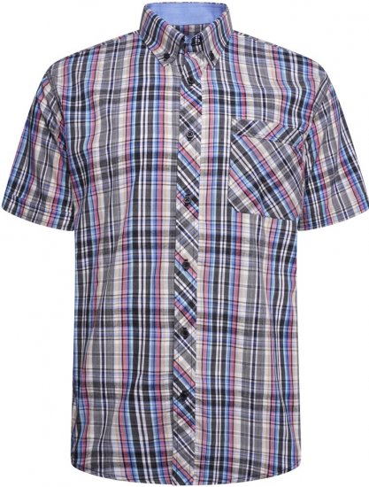 Kam Jeans 6313 Casual Check Short Sleeve Shirt Grey - Košile - Košile 2XL-10XL