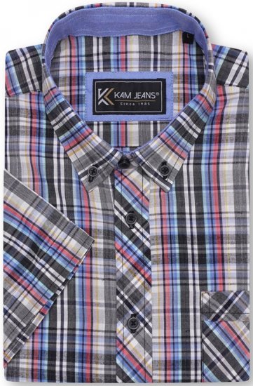 Kam Jeans 6313 Casual Check Short Sleeve Shirt Grey - Košile - Košile 2XL-10XL
