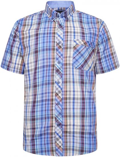 Kam Jeans 6315 Casual Check Short Sleeve Shirt Sky Blue - Košile - Košile 2XL-10XL