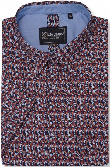 Kam Jeans 6326 Mini Floral Print Short Sleeve Shirt Navy - Košile - Košile 2XL-10XL