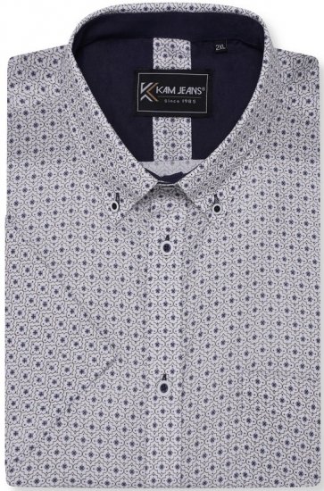 Kam Jeans 6328 AOP Geo Print Short Sleeve Shirt Charcoal - Košile - Košile 2XL-10XL