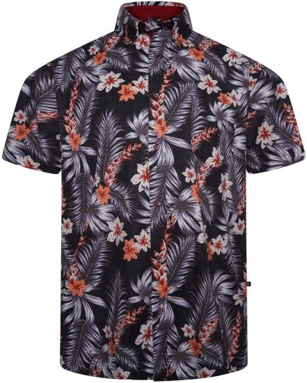 Kam Jeans 6330 AOP Floral Print Short Sleeve Shirt Navy - Košile - Košile 2XL-10XL