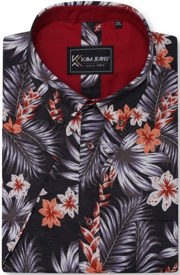 Kam Jeans 6330 AOP Floral Print Short Sleeve Shirt Navy - Košile - Košile 2XL-10XL