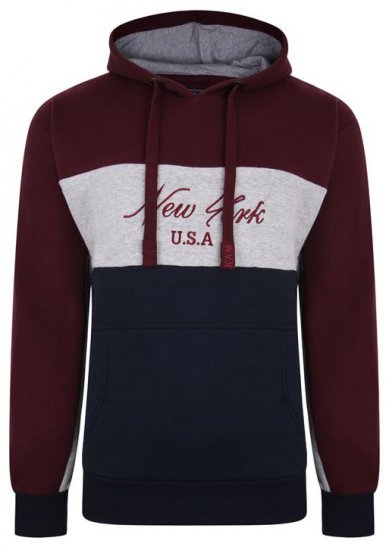 Kam Jeans 7033 NY Over The Head Hoodie Burgundy - Mikiny & mikiny s kapucí - Mikiny & Mikiny s kapucí 2XL-12XL