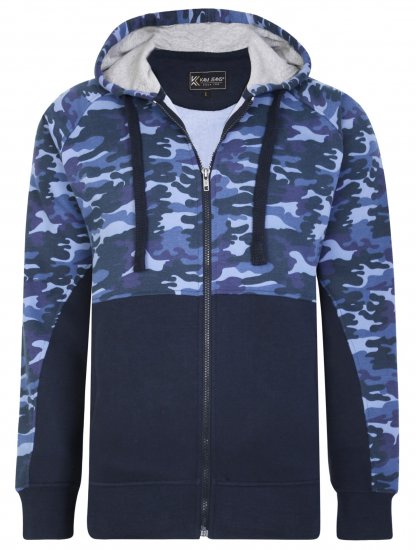 Kam Jeans 7036 Camo Print Full Zipper Hoodie Navy - Mikiny & mikiny s kapucí - Mikiny & Mikiny s kapucí 2XL-12XL