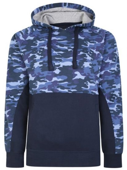Kam Jeans 7036B Camo Pannelled Over The Head Hoody Navy - Mikiny & mikiny s kapucí - Mikiny & Mikiny s kapucí 2XL-12XL