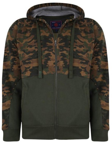 Kam Jeans 7036 Camo Print Full Zipper Hoodie Khaki - Mikiny & mikiny s kapucí - Mikiny & Mikiny s kapucí 2XL-12XL