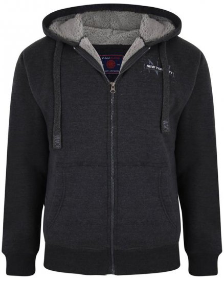 Kam Jeans 7038 Sherpa Lined Hoodie Charcoal - Mikiny & mikiny s kapucí - Mikiny & Mikiny s kapucí 2XL-12XL