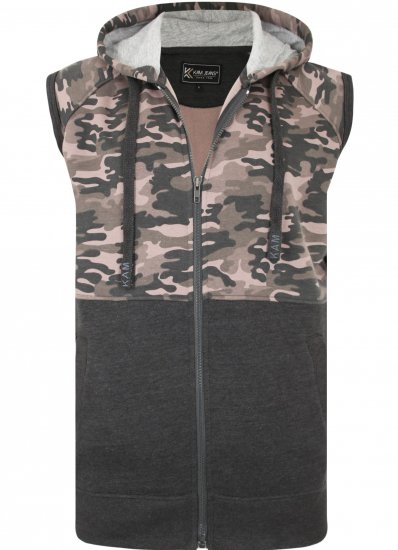 Kam Jeans 7039 Camo Panelled Vest Charcoal - Mikiny & mikiny s kapucí - Mikiny & Mikiny s kapucí 2XL-12XL
