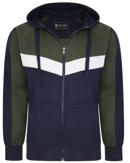 Kam Jeans 7048 Chevron Panelled Hoodie Khaki - Mikiny & mikiny s kapucí - Mikiny & Mikiny s kapucí 2XL-12XL