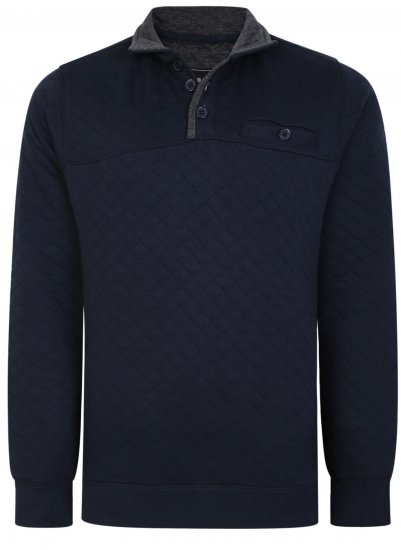 Kam Jeans 7050 Quilted Jersey Sweater 1/4 Button Up Navy - Mikiny & mikiny s kapucí - Mikiny & Mikiny s kapucí 2XL-12XL