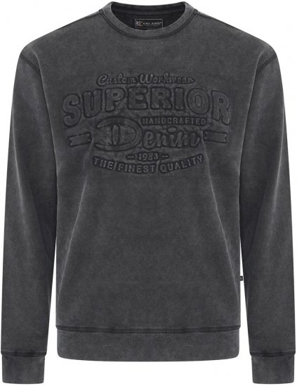 Kam Jeans 7065 Crew Neck Washed Embossed Sweatshirt Black - Mikiny & mikiny s kapucí - Mikiny & Mikiny s kapucí 2XL-12XL