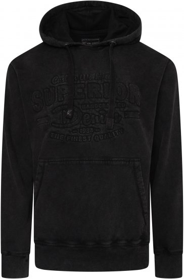 Kam Jeans 7066 Over Head Washed Embossed Hoody Black TALL SIZES - TALL-velikosti - TALL-velikosti