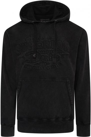 Kam Jeans 7066 Over Head Washed Embossed Hoody Black - Mikiny & mikiny s kapucí - Mikiny & Mikiny s kapucí 2XL-12XL