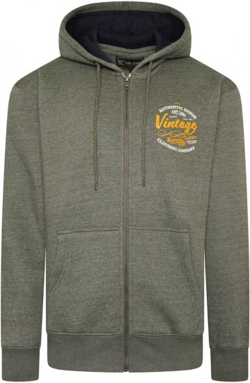 Kam Jeans 7073 Zip Thru Vintage EMB Hoody Khaki - Mikiny & mikiny s kapucí - Mikiny & Mikiny s kapucí 2XL-12XL