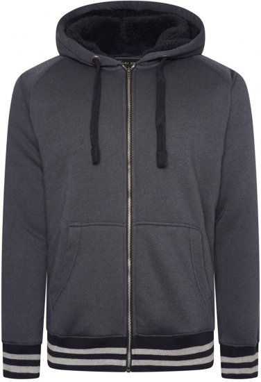Kam Jeans 7074 Zip Thru Sherpa Hoody with Contrast Cuff/Hem Dark Grey - Mikiny & mikiny s kapucí - Mikiny & Mikiny s kapucí 2XL-12XL