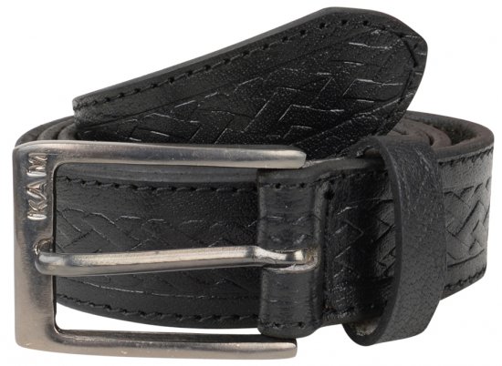 Kam Jeans 919 Weave Pattern Leather Belt Black - Pásky - Pásky W40-W70/2XL-8XL