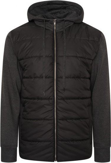 Kam Jeans KV135 Quilted Zip Thru Hoody with Padded Body & Jersey Sleeves Black - Bundy - Bundy Nadměrné Velikosti - 2XL-8XL