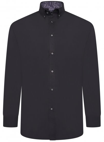 Kam Jeans P023 L/S Premium Stretch Shirt Black - Košile - Košile 2XL-10XL