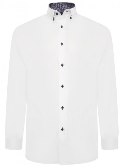 Kam Jeans P023 L/S Premium Stretch Shirt White - Košile - Košile 2XL-10XL
