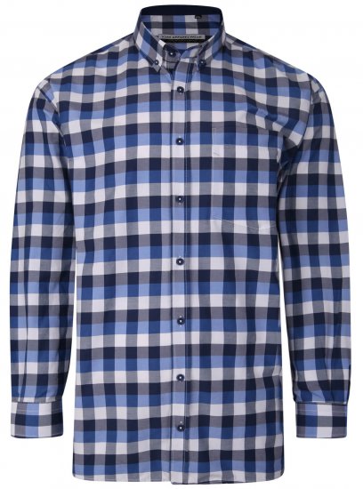 Kam Jeans P642 Premium Large Check Shirt LS Blue - Košile - Košile 2XL-10XL