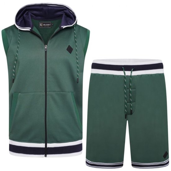 Kam Jeans TS005 Retro Tracky Set (Shorts/Sleeveless Hoodie) Racing Green - Teplákové soupravy - Teplákové soupravy nadměrné velikosti