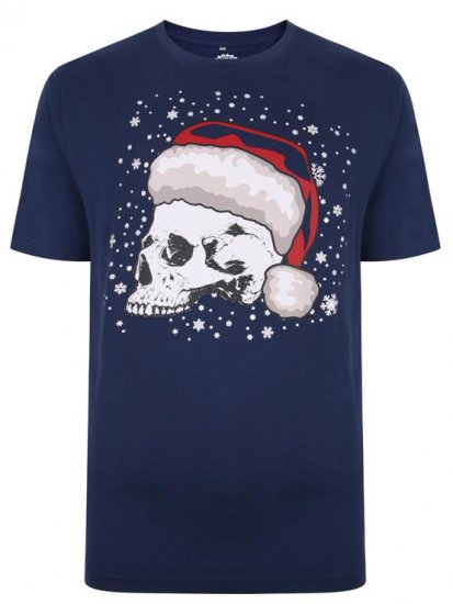 Kam Jeans X008 Santa Skull Print T-Shirt Navy - Trička - Trička nadměrné velikosti - 2XL-14XL
