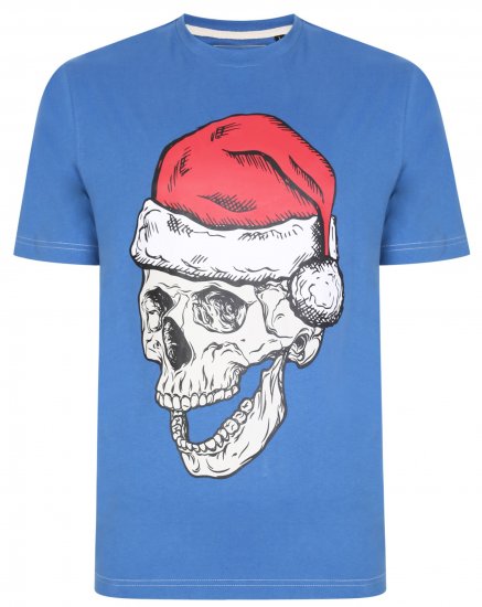Kam Jeans X017 Santa Skull Print Tee Blue - Trička - Trička nadměrné velikosti - 2XL-14XL